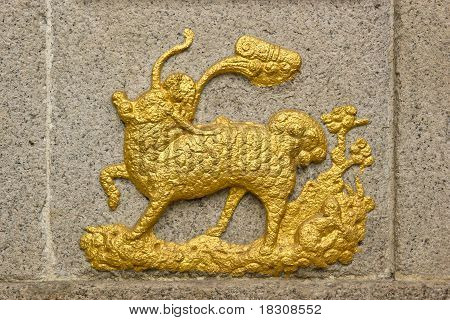 Kinesiska Unicorn(Qilin) på templet vägg