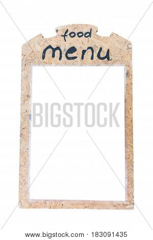 Isolated In White, Wood Food Menu Board For Restaurant