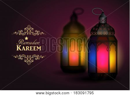 Intricate Arabic lamps with lights for Ramadan Kareem vector
