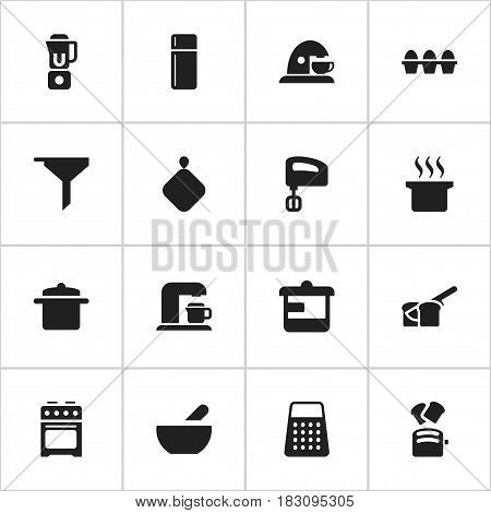 Set Of 16 Editable Meal Icons. Includes Symbols Such As Refrigerator, Pot-Holder, Soup Pot And More. Can Be Used For Web, Mobile, UI And Infographic Design.