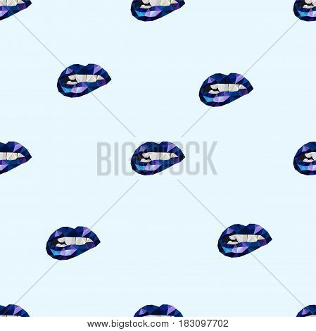 Pattern polygon lips blue. For textiles, paper or website