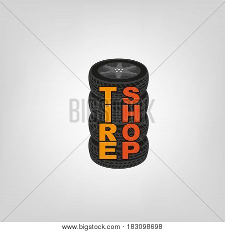 Car tires image in grey, black and orange colours useful for icon and logotype design on a light background. Realistic graphic style. Transportation automotive concept.Vector illustration