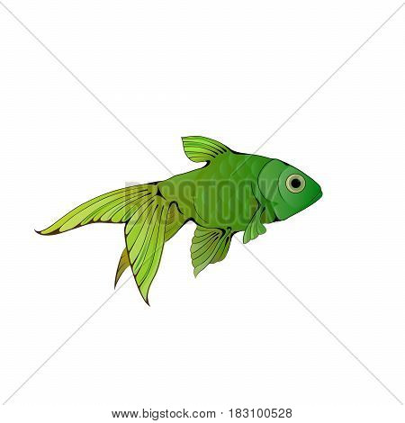 Hand-drawn ink-stylized little goldfish swimming in blue water.