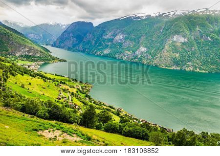 View Of The Fjords And Aurland Valley In Norway