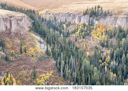 sandstone cliff at overlook of Deep Creek Canyon near Dotsero in Rocky Mountains, Colorado, late fall scenery