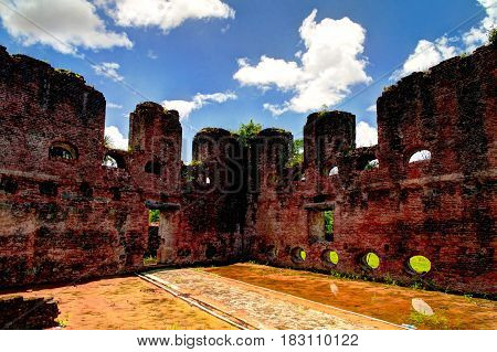 Ruins of Zeeland fort on the island in Essequibo delta, Guyana