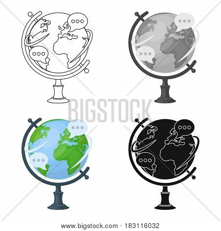 Globe of various languages icon in cartoon design isolated on white background. Interpreter and translator symbol stock vector illustration.