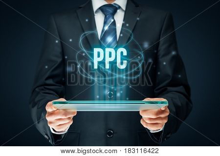 PPC (pay per click, cost per click) method concept - internet advertising model e-commerce micropayment.