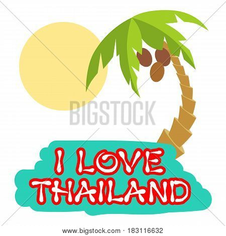 Tropical island with palm trees. Vector illustration icon lettering Thailand.
