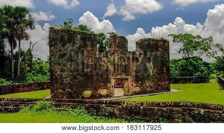 Ruins of zeeland fort on the island in Essequibo delta, Guyana