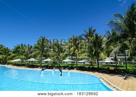 Swimming Pool At Luxury Resort In Sunny Day