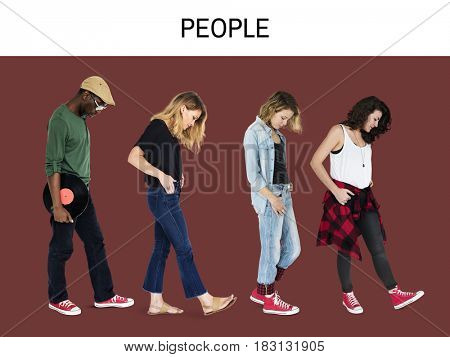 Diverse People Turn Side Set Studio Isolated