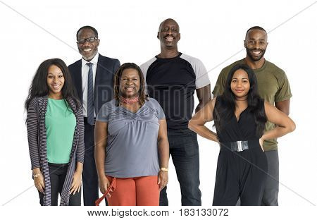 Group of african family smiling standing on background