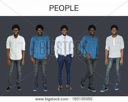 Adult Men Set Gesture Standing Studio Isolated