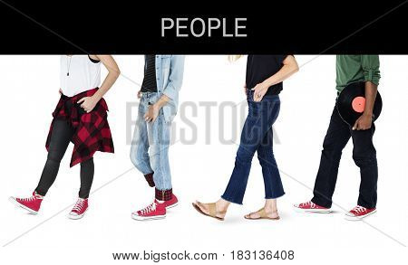Diverse People Turn Side Set Studio Isolated