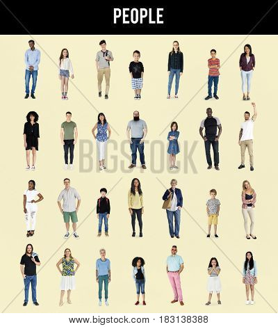 Diversity People Set Gesture Standing Together Studio Isolated