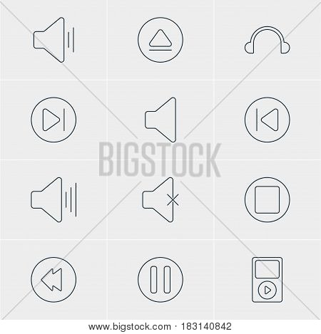 Vector Illustration Of 12 Melody Icons. Editable Pack Of Audio, Pause, Mp3 And Other Elements.
