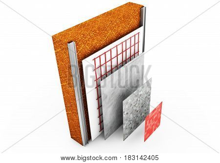 3d render thermal insulation of walls Renovation, Plaster, Fix, Location, Installation, Panels