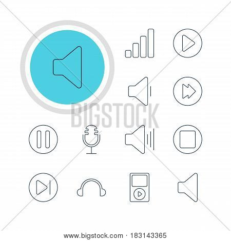 Vector Illustration Of 12 Music Icons. Editable Pack Of Earphone, Acoustic, Lag And Other Elements.