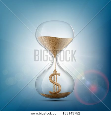 Hourglass With A Dollar Sign Made Of Sand. Stock Vector Illustration.