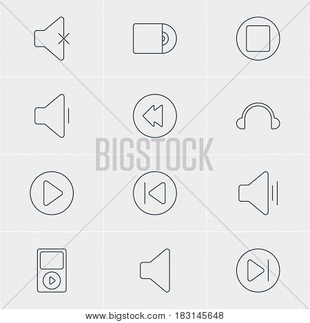 Vector Illustration Of 12 Music Icons. Editable Pack Of Audio, Mp3, Subsequent And Other Elements.
