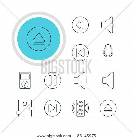 Vector Illustration Of 12 Music Icons. Editable Pack Of Rewind, Lag, Stabilizer And Other Elements.