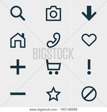 Vector Illustration Of 12 Interface Icons. Editable Pack Of Seek, Access Denied, Mainpage And Other Elements.