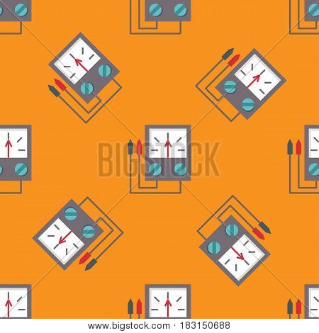 Multimeter electrical measurement technology equipment tool voltmeter electronic test vector illustration. Indication voltage ampere current display instrument seamless pattern.