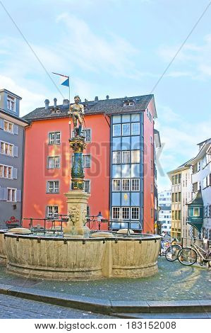 The Stussibrunnen Fountain In Zurich