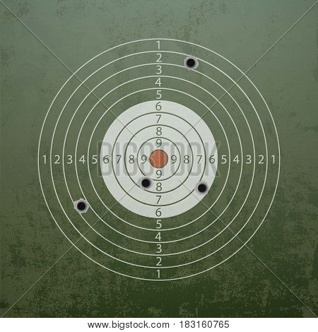 Military target with bullet holes. Stock vector illustration.
