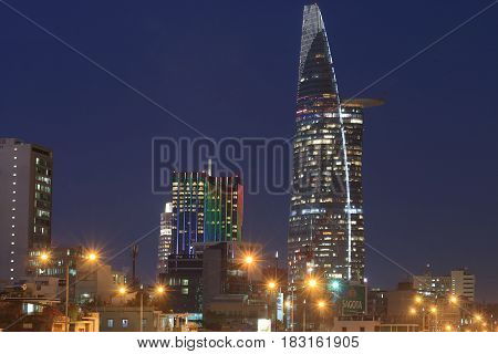 HO CHI MINH CITY VIETNAM - NOVEMBER 28, 2016: Bitexco Tower. Bitexco Tower is a 68 storey 262.5 m skyscraper built in 2010.