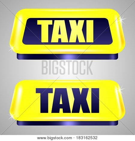 set of realistictaxi signs with reflection isolated on gray backgr ound