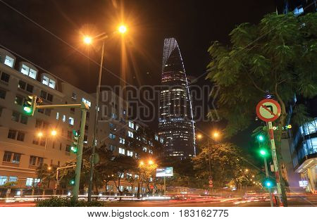 HO CHI MINH CITY VIETNAM - NOVEMBER 28, 2016: Bitexco Tower. Bitexco Tower is a 68 storey 262.5 m skyscraper built in 2011