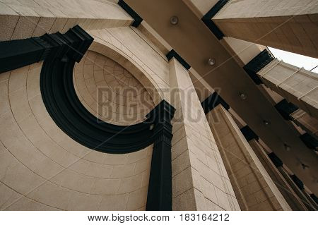 Romantic castle architecture. Architectural arch. Bottom view. Abstract architecture.