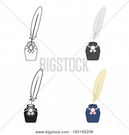 Quill in inkwell icon in cartoon style isolated on white background. Patriot day symbol stock vector illustration.