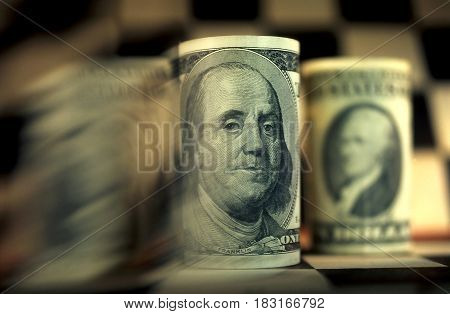 The banknote  dollars on a grey background