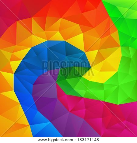 vector abstract irregular polygon background with a triangle pattern in full color spectrum rainbow spiral