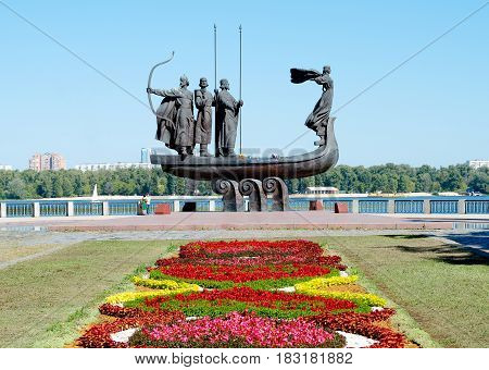 Monument to the mythical founders of Kiev on the Dnieper river. Ukraine
