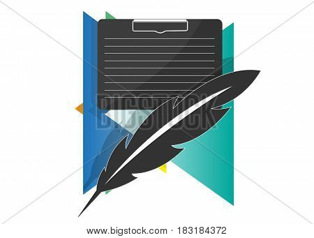 Icon of pen and tablet on background of colored triangles