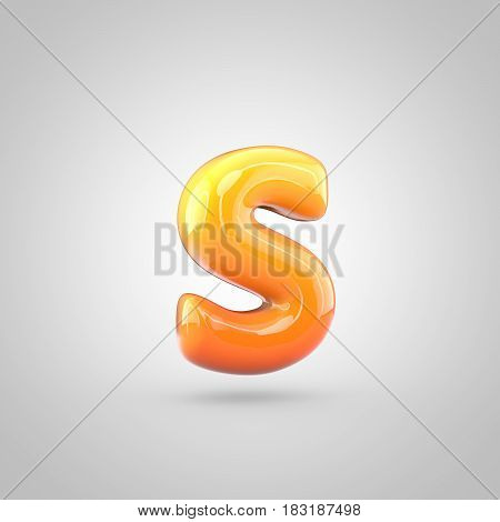 Glossy Orange And Yellow Gradient Paint Alphabet Letter S Lowercase Isolated On White Background