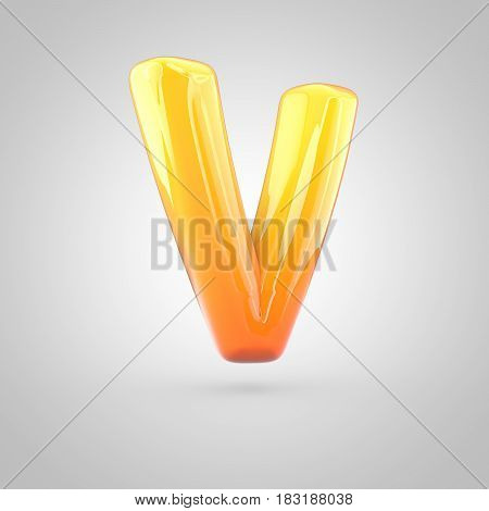 Glossy Orange And Yellow Gradient Paint Alphabet Letter V Uppercase Isolated On White Background