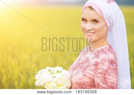 Beautiful Young Oriental Bride Preparing For Wedding