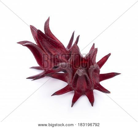 Hibiscus sabdariffa or roselle fruits on white background