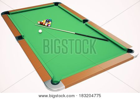 3D illustration Billiard balls in a green pool table, pool billiard game. Billiard concept