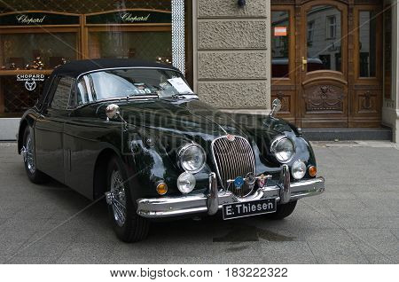 BERLIN - MAY 28: Sports Car Jaguar XK 140 DHC the exhibition 