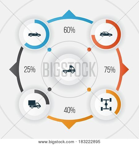 Automobile Icons Set. Collection Of Lorry, Van, Wheelbase And Other Elements. Also Includes Symbols Such As Car, Chassis, Convertible.