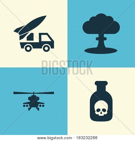 Combat Icons Set. Collection Of Ordnance, Atom, Chopper And Other Elements. Also Includes Symbols Such As Fatal, Atom, Explosion.