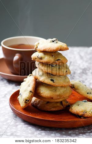 cornmeal chocolate chunk cookies raisins..rustic style.selective focus