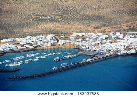 Landscape over Island La Graciosa taken from north of Lanzarote. Canary Islands. Spain.