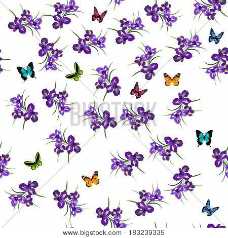 Very high quality original trendy vecotr seamless pattern with Purple Iris flowers